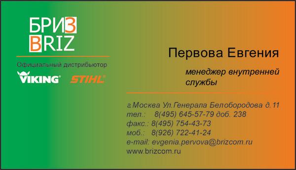 Визитка "Бириз"