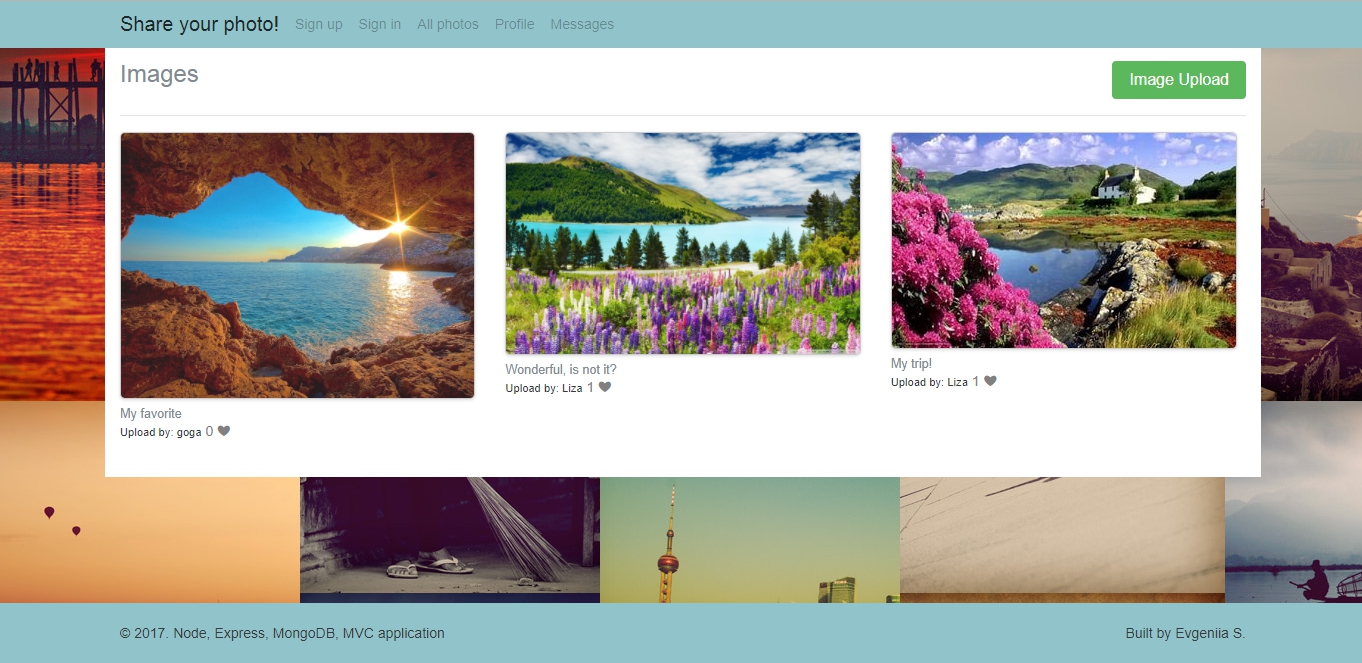 Мини соцсеть по обмену фотографиями и сообщениями