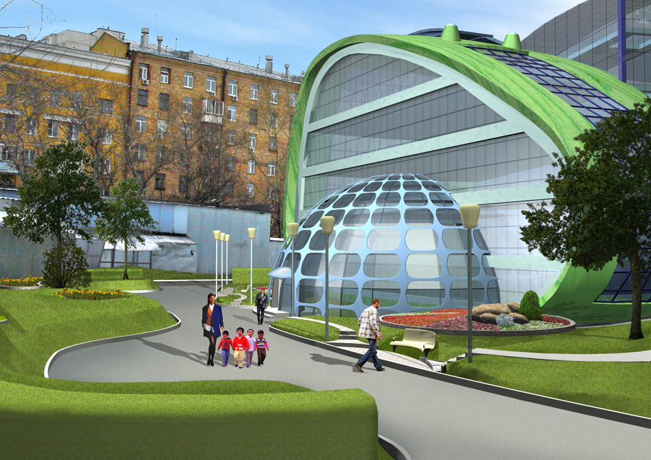 фасад молодежной гостиницы "Айлантовая гусеница"