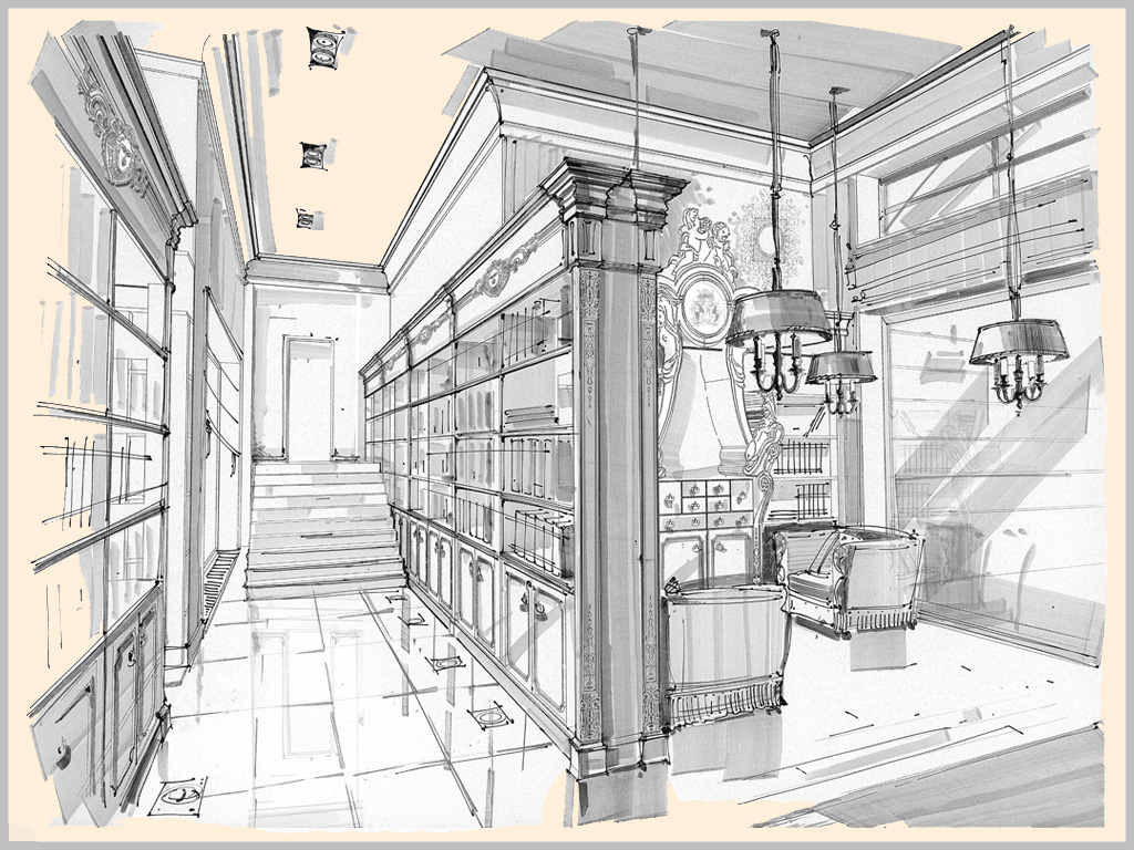 Библиотека в загородном доме(эскиз)