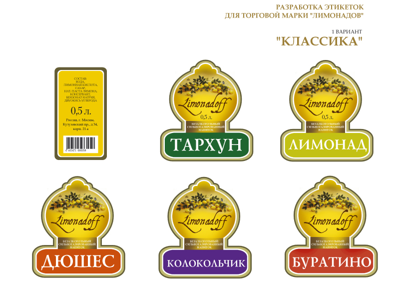 этикетка для серии сладкой воды "лимонадов"