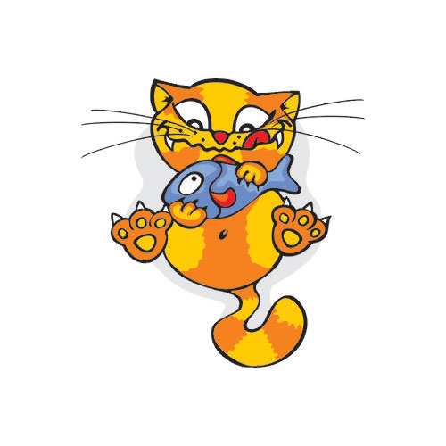 Полосатый кот с рыбой