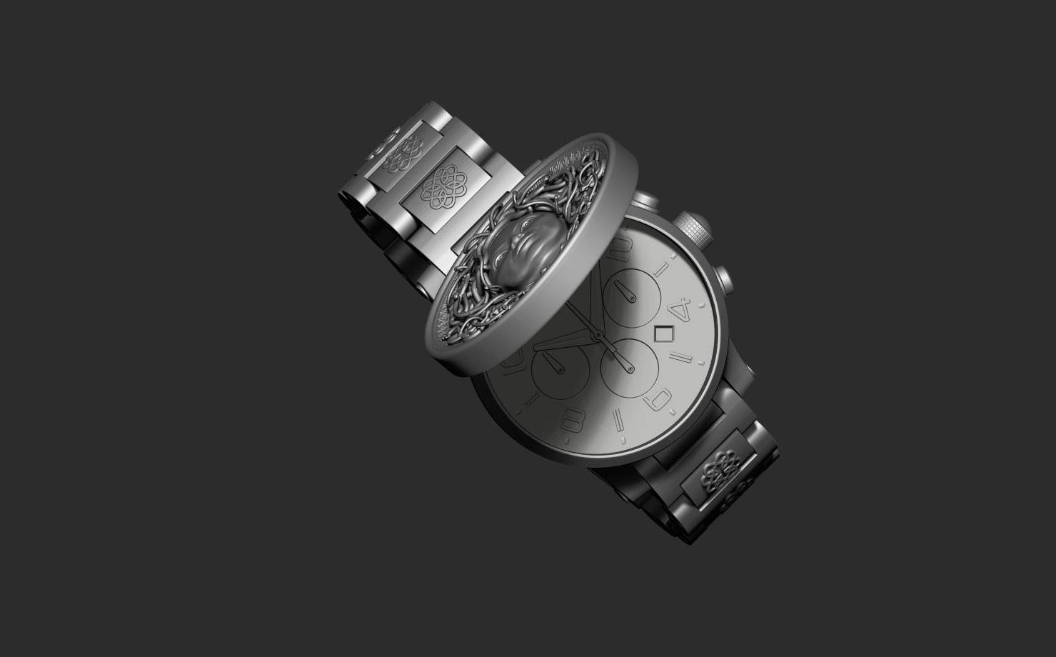 3Д моделирование. Часы браслет с крышкой "Медуза"