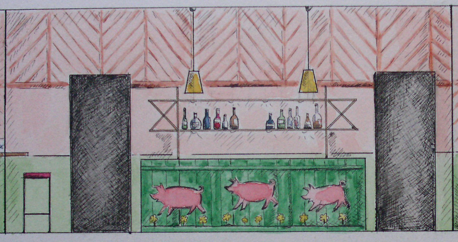 Проект кафе "3 поросенка". Вид на бар.