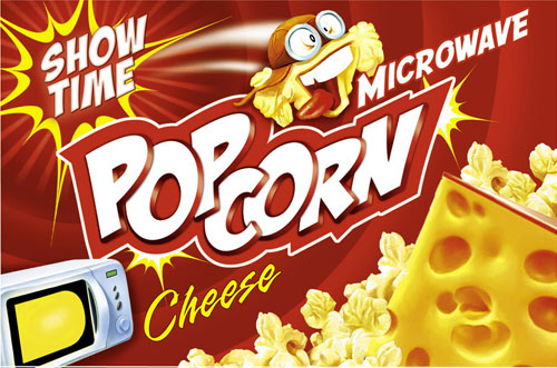 Иллюстрирование персонажа и наполнения к упаковке попкорна