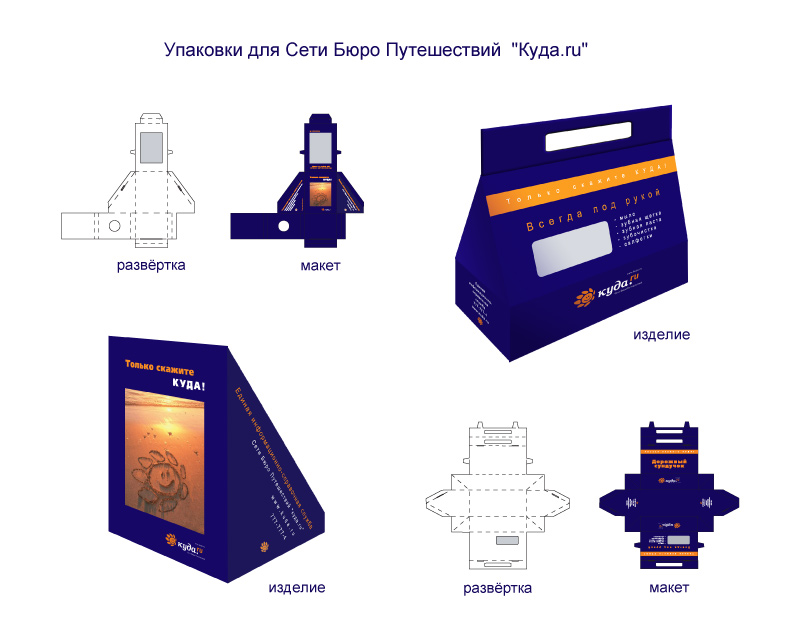 Упаковки для Сети Бюро Путешествий «Куда.ру»