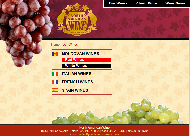 Сайт компании "North American Wine"