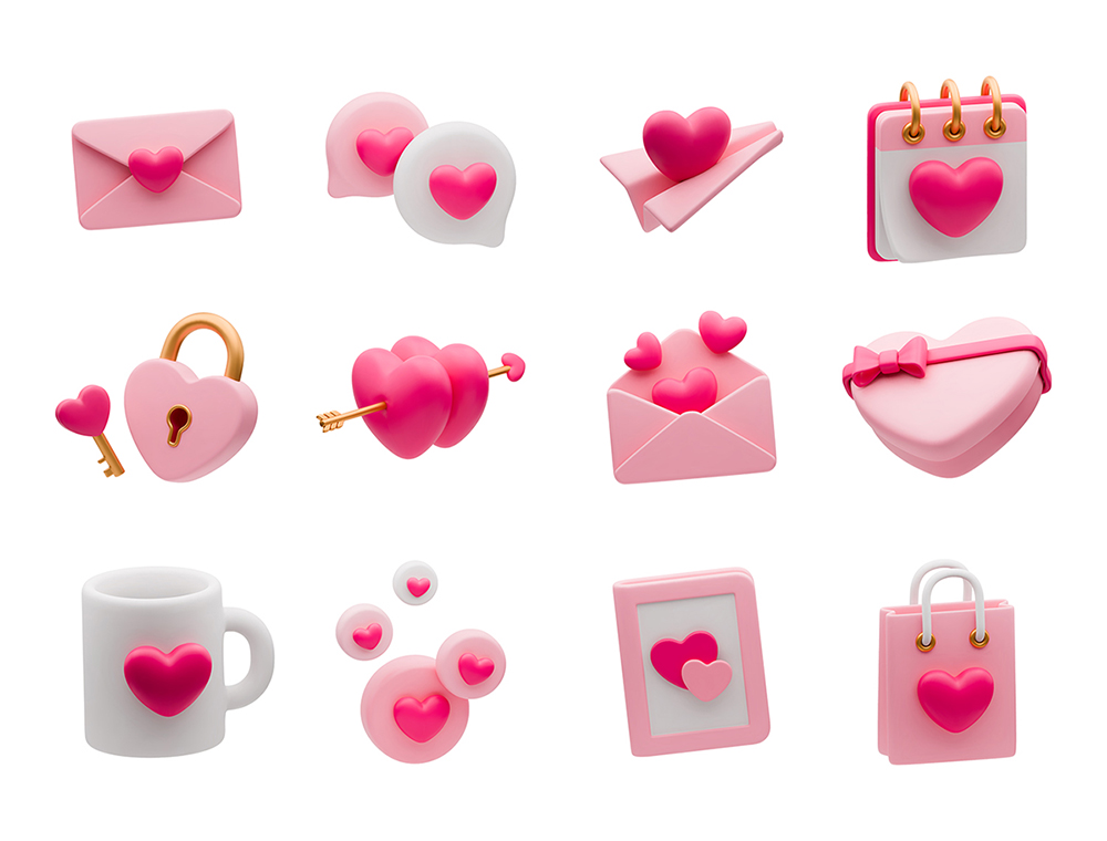 3D иконки на День Святого Валентина