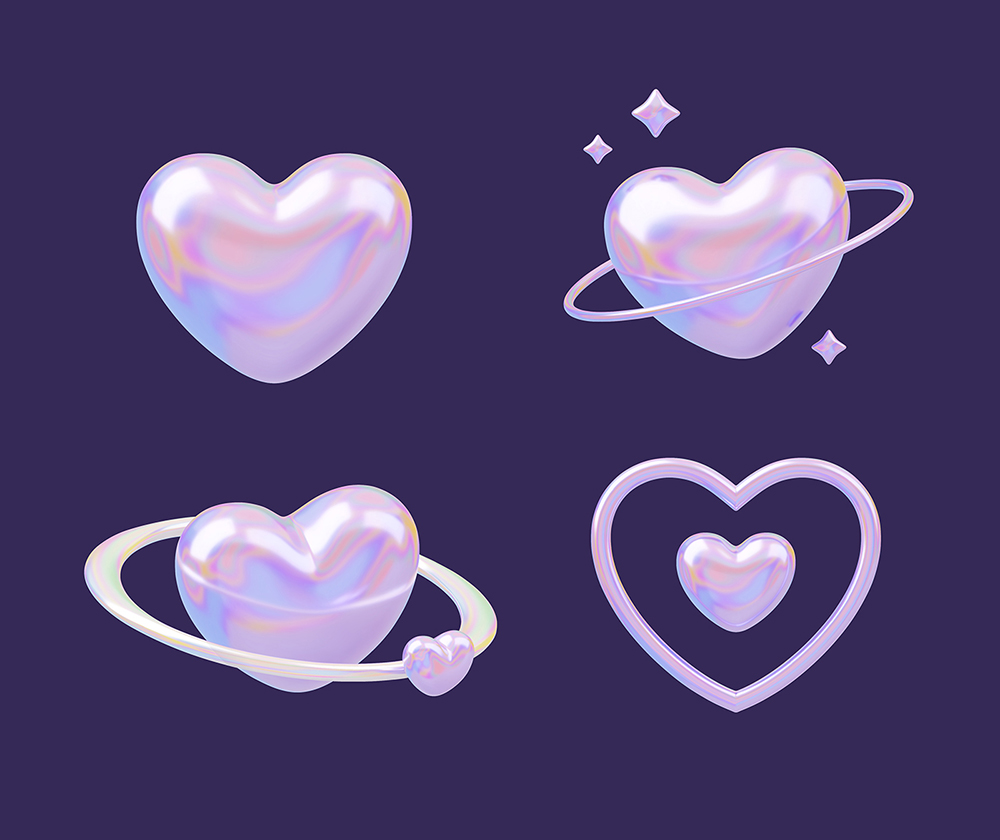 3D голографические иконки сердца