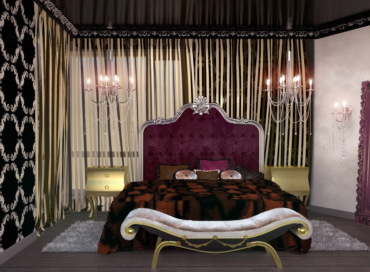 спальня в черно-красных цветах