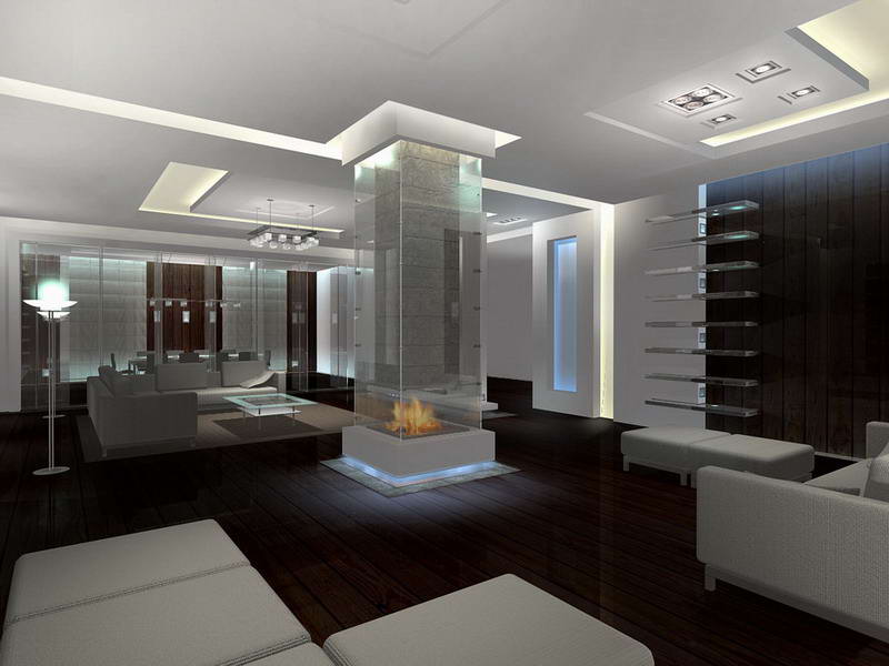 гостиная с камином в заг. доме