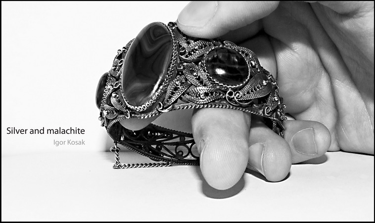 silver and malachite