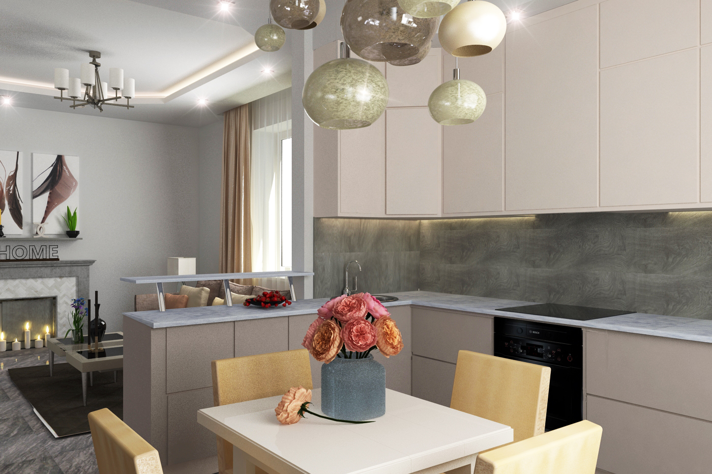 Интерьер кухни-гостиной.