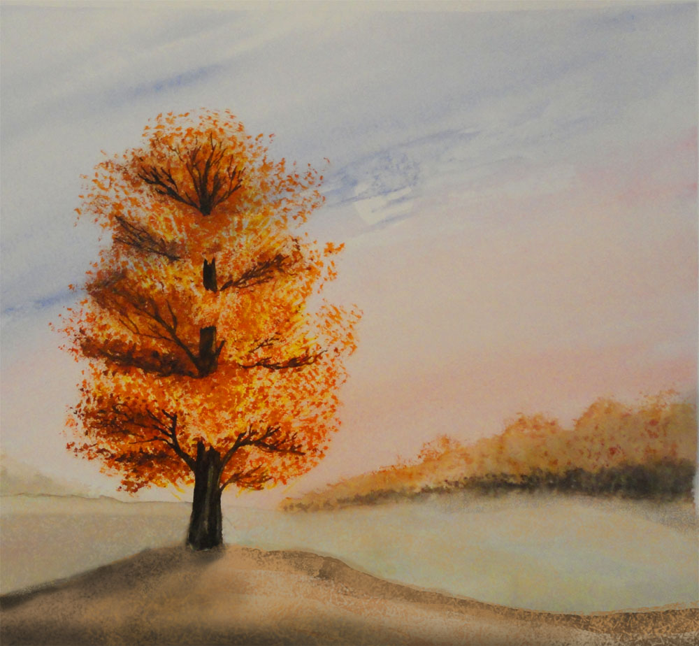 дерево осеннее, акварель