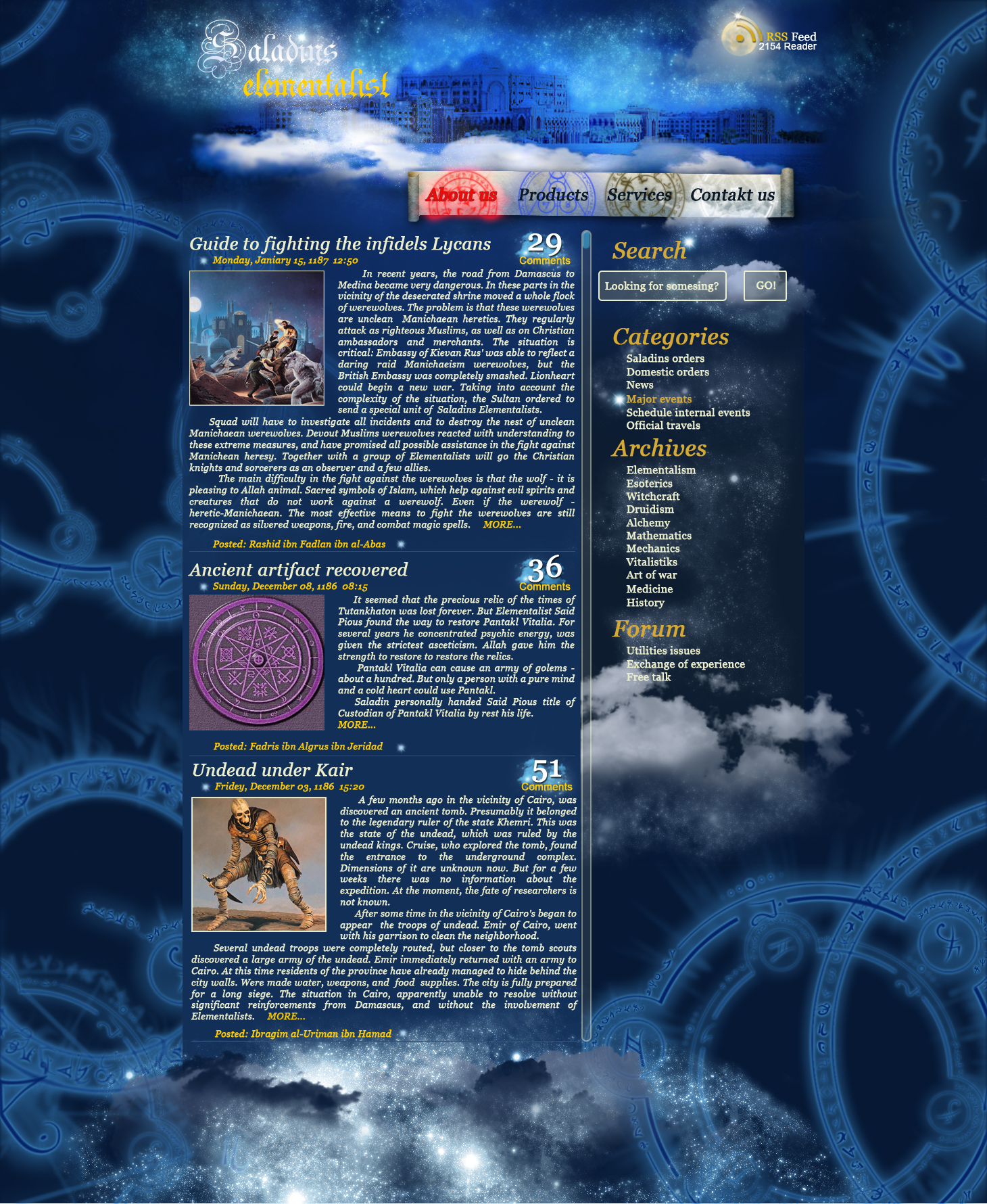 Макет сайта "Saladins Elementalist". Photoshop CS5.