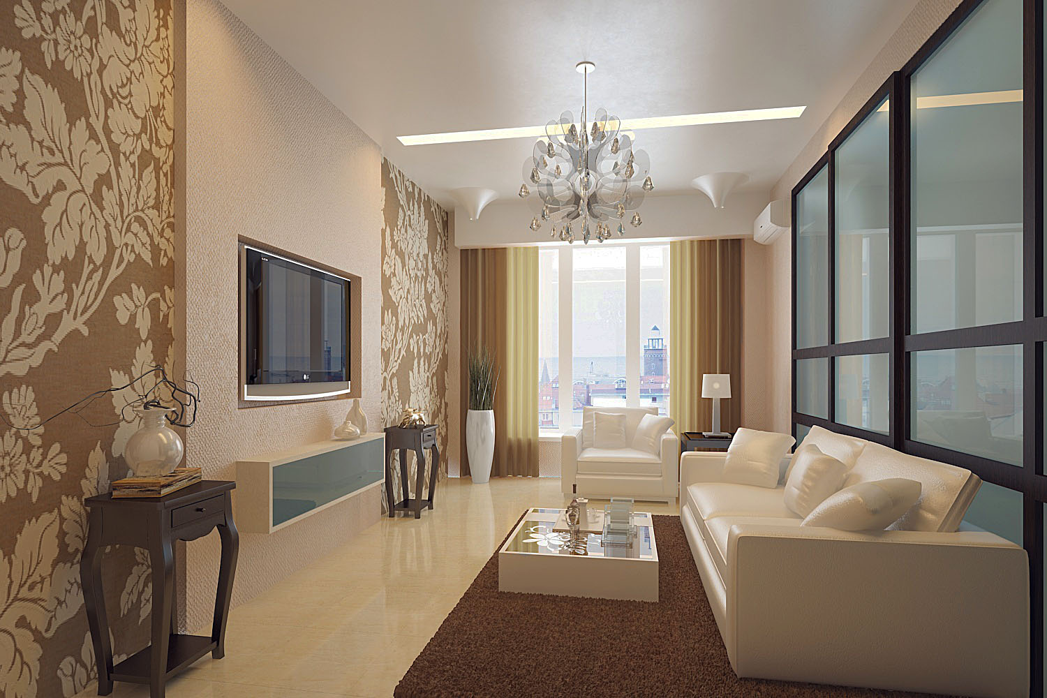 визуализация интерьера гостиной