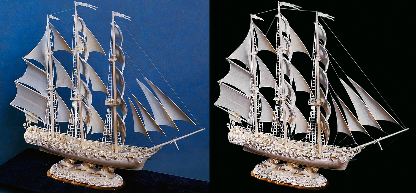 Обтравка красивейшего парусника/чёрный фон