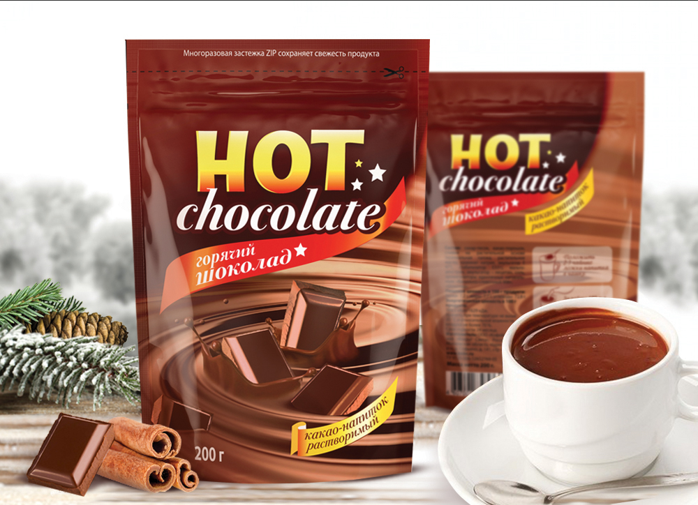 Концепция дизайна, верстка и визуализация упа-ки для Горячего шоколада