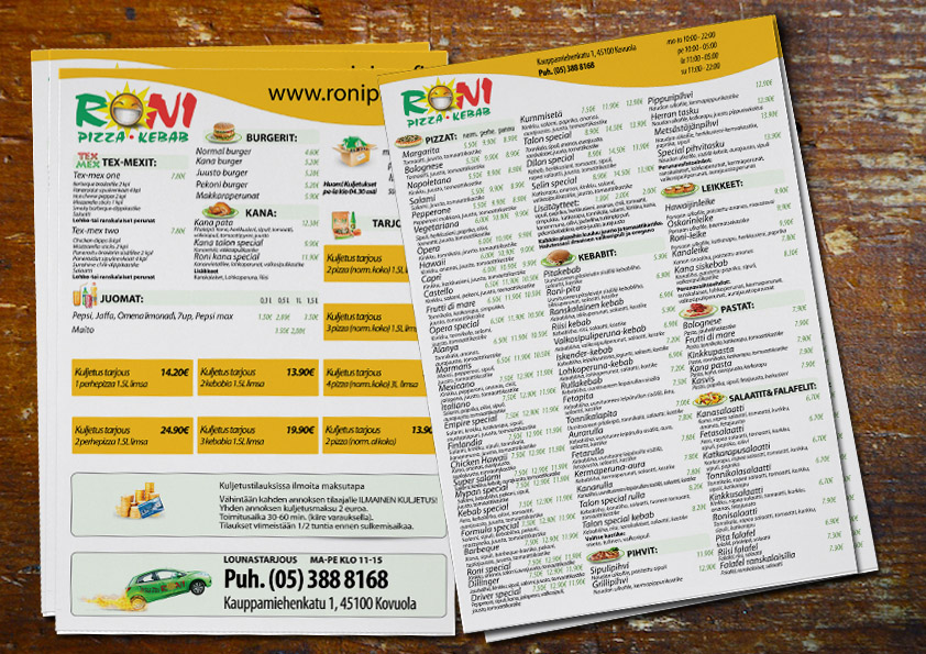 Меню для пиццерии