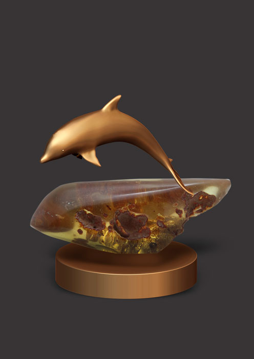 сувенир "Дельфин" янтарь, бронза