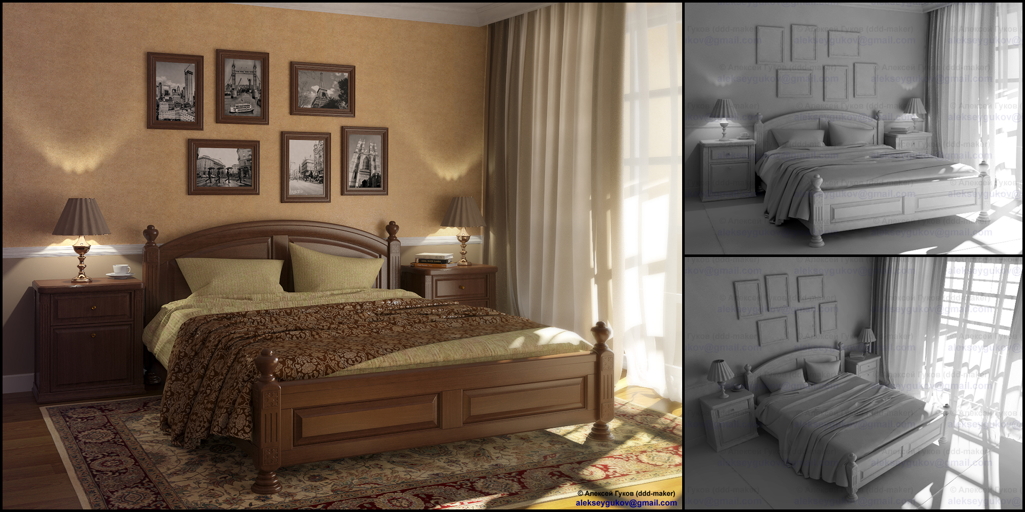 Кровать - визуализация в интерьере
