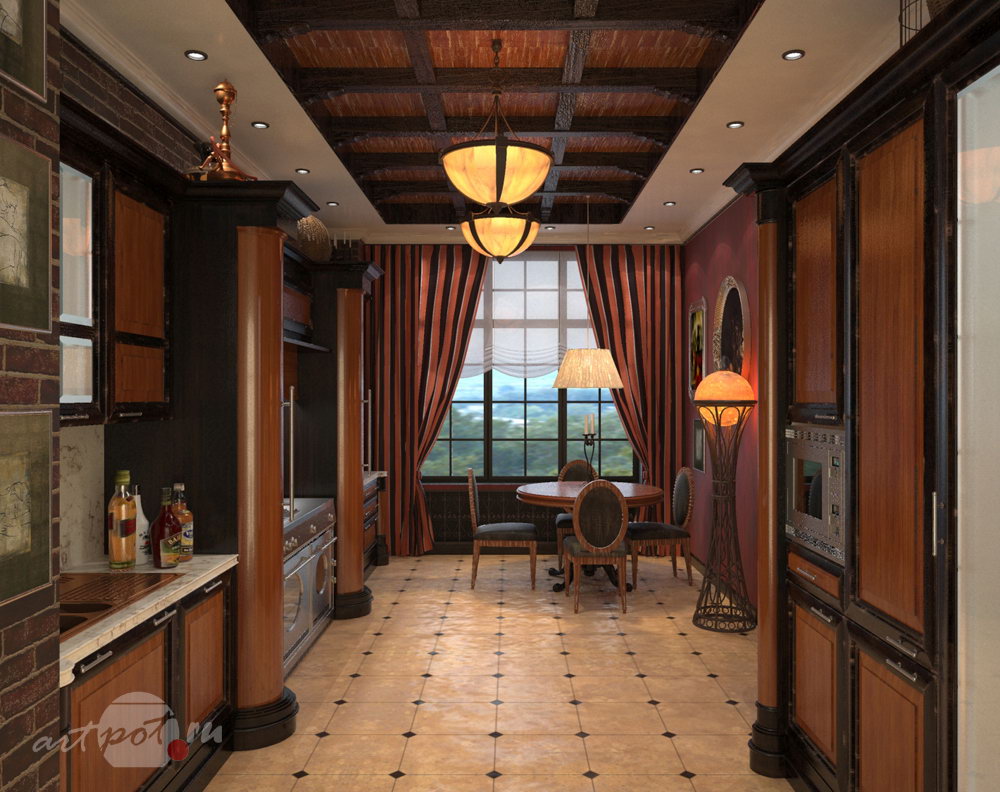 Дизайн и визуализация интерьеров загородного дома. Варианты кухни