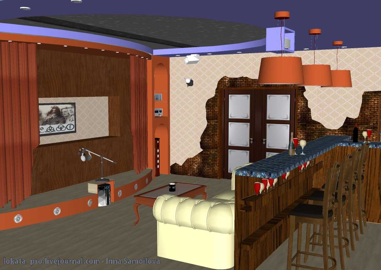 Гостиная с домашним кинотеатром, вариант с арками