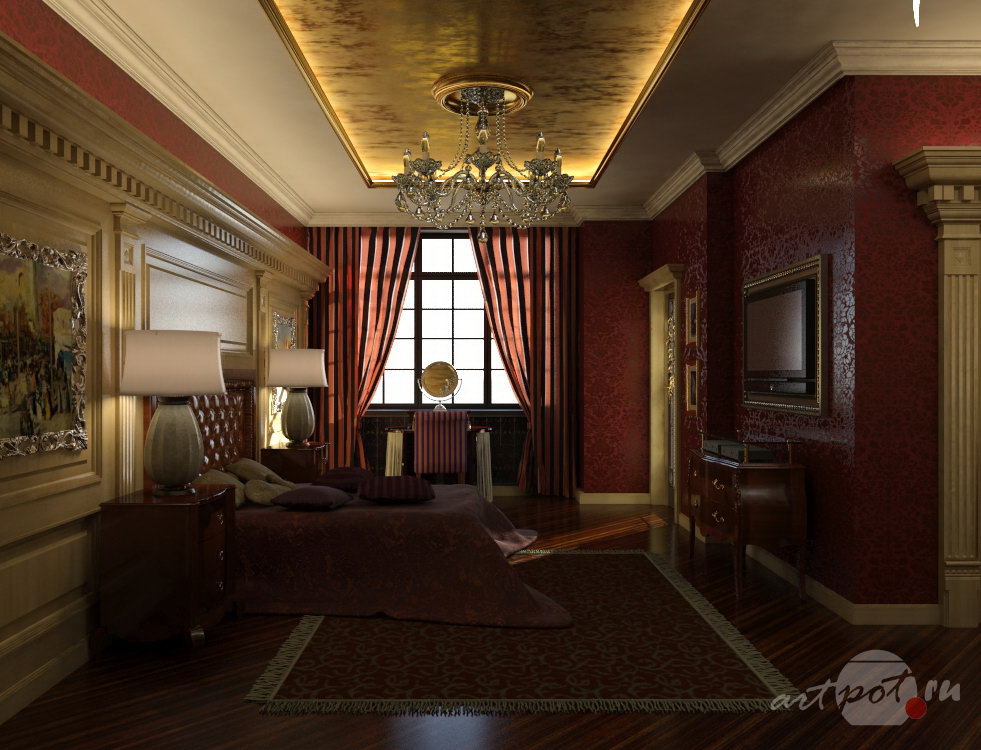 Дизайн и визуализация загородного дома. 2 варианта спальной комнаты