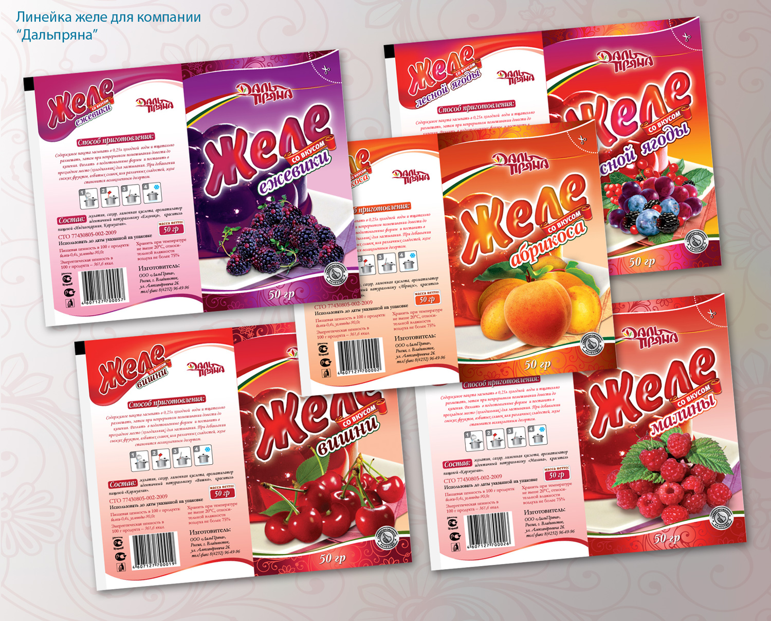 Желе линейка продукции для компании "Дальпряна"