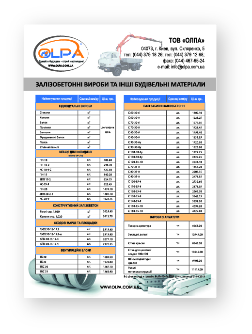 Прайс-лист "Железобетонные изделия"