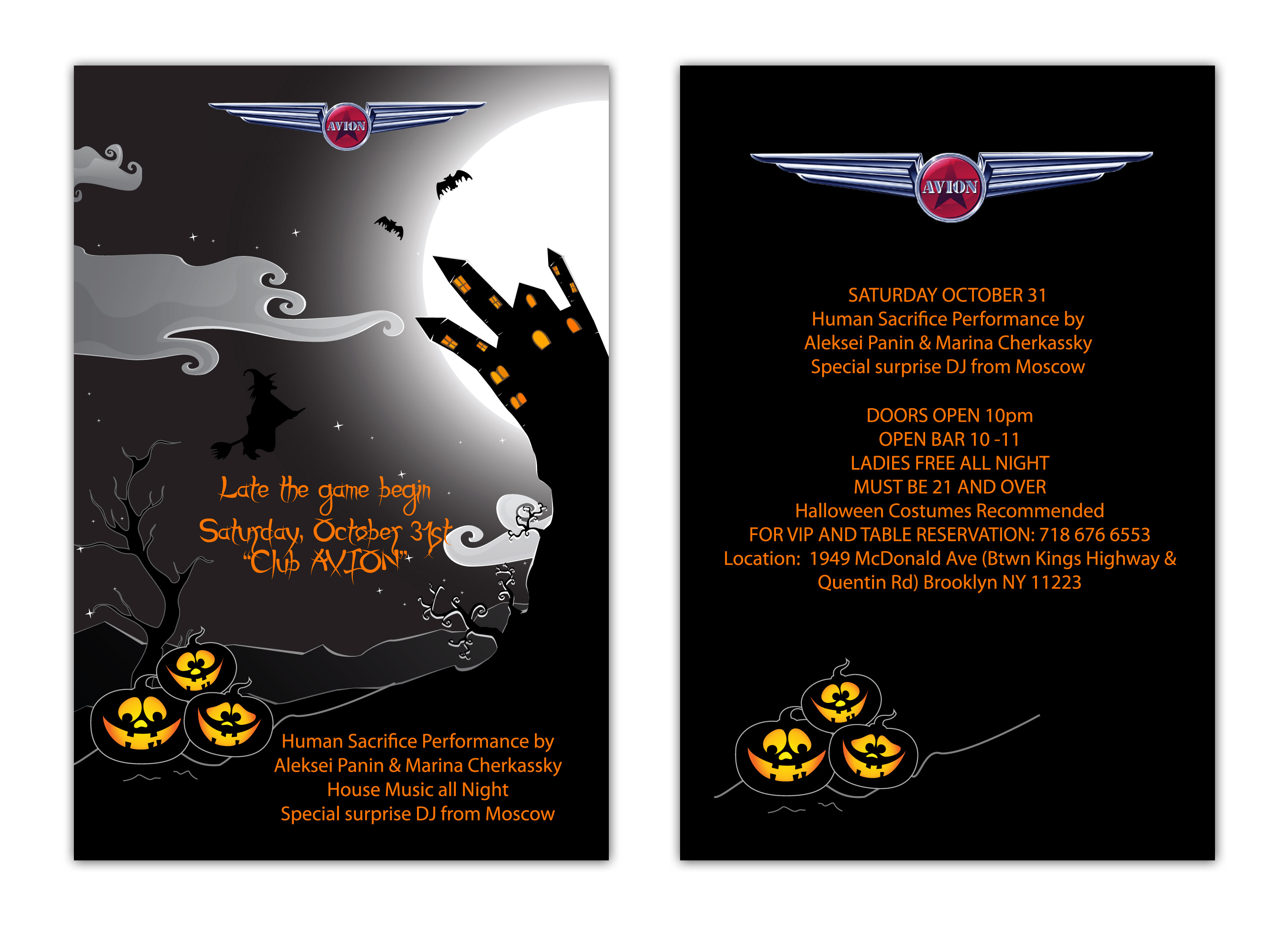 флаер для нью-йоркского клуба "AVION"