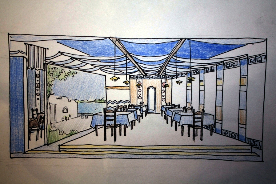 Эскиз. Греческое кафе.