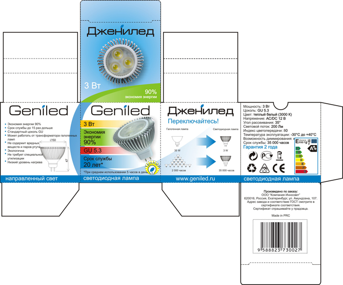 упаковка для светодиодной лампы