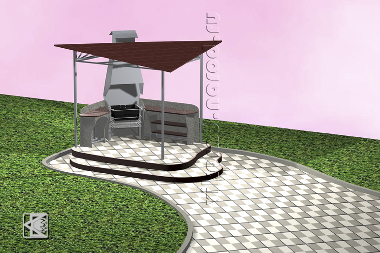 Эскиз укладки плитки площадки для барбекю-мангала