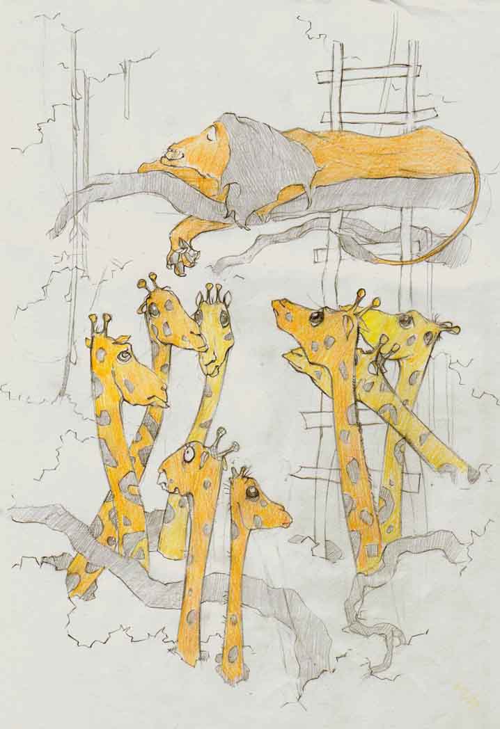 Жирафы и лев