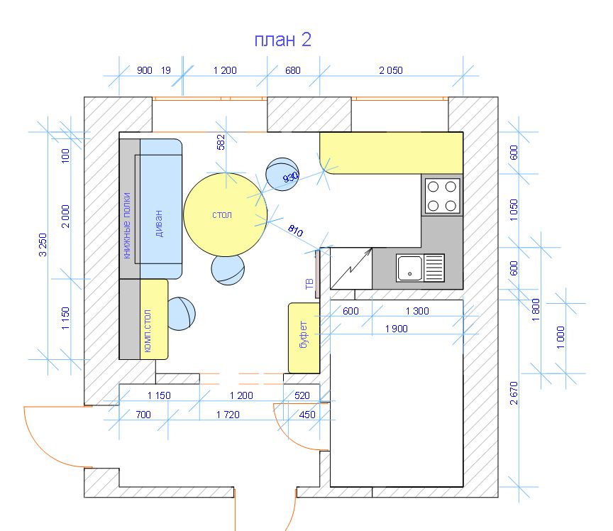 Вариант на тесной кухне 1