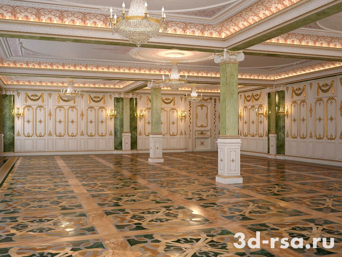 Визуализация банкетного зала гостиницы "Малахит" в стиле амп