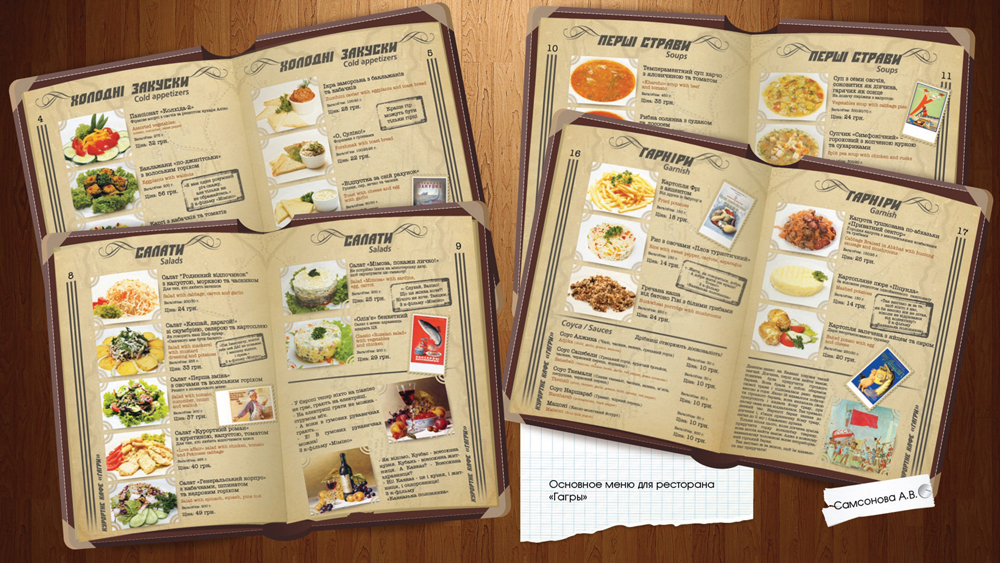 Основное меню для ресторана "Гагры"