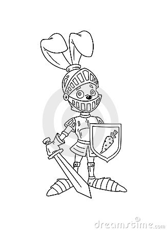 Заяц рыцарь - раскраска для детей