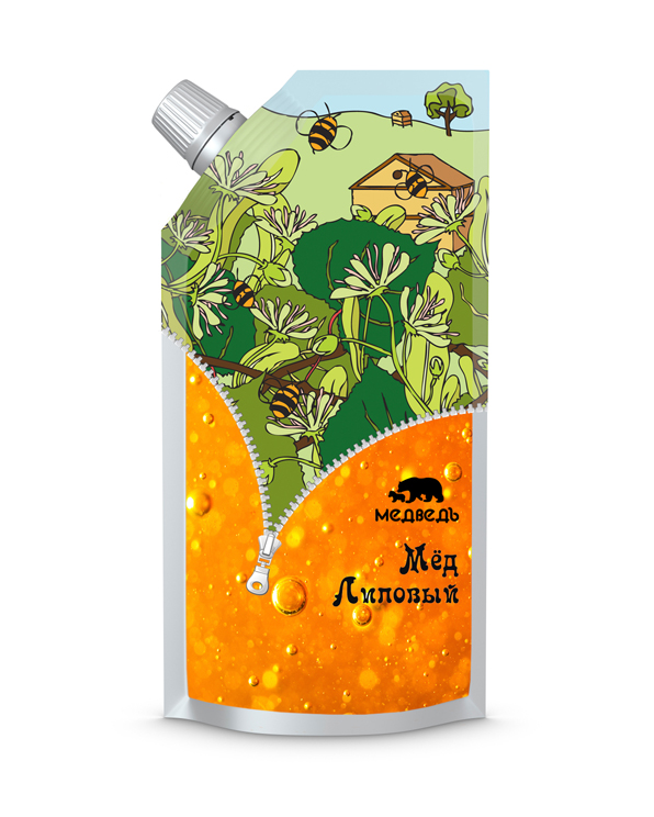 дизайн упаковки мёда для "Медведь"