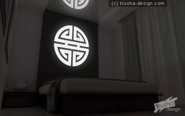 Спальня. Иероглиф "ШОУ" в интерьере