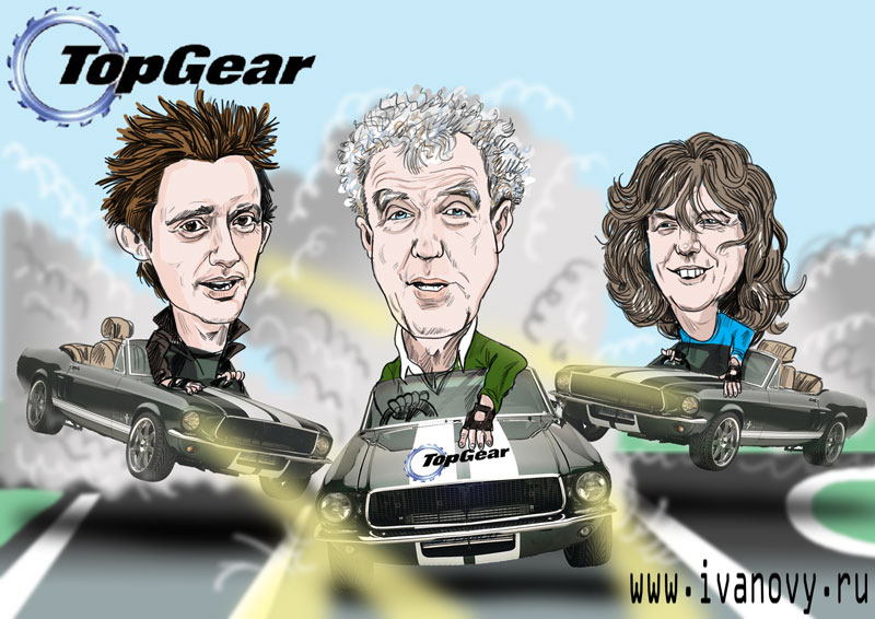 Шарж на ведущих телешоу"Top Gear"