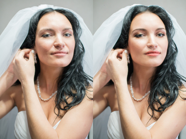 Ретушь свдебного фото, исправление неудачного света, макияж