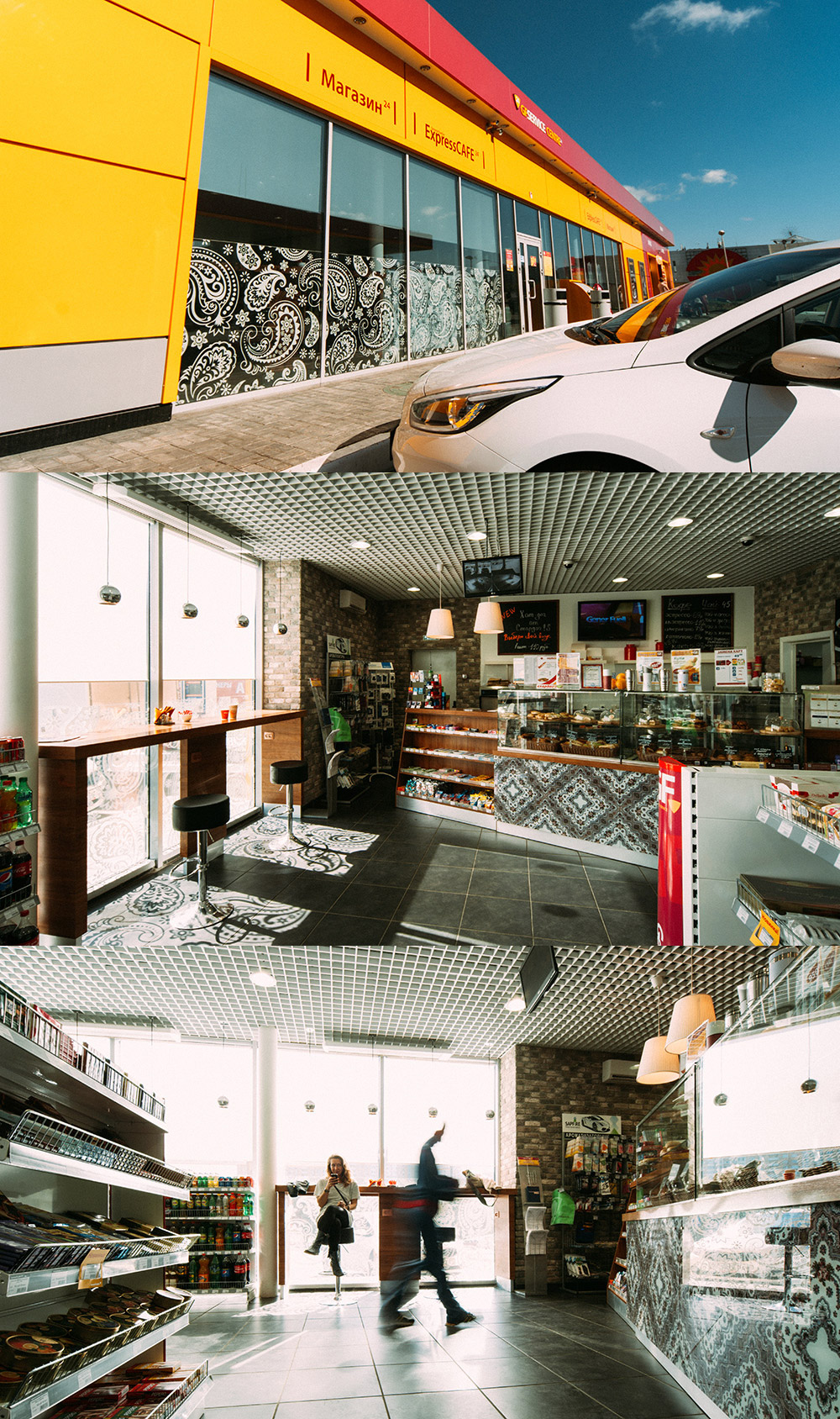 Съемка фасада и интерьера кафе на заправке