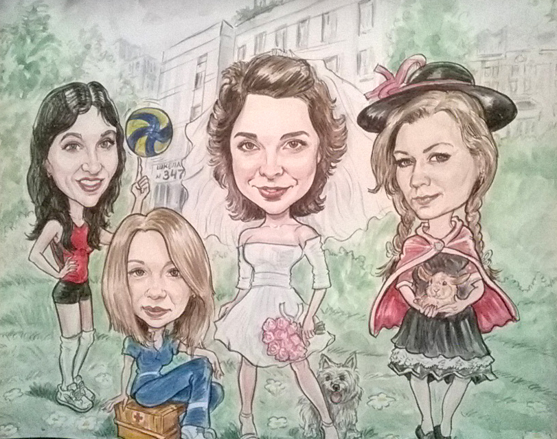 шарж цветной акварель yf pfrfp