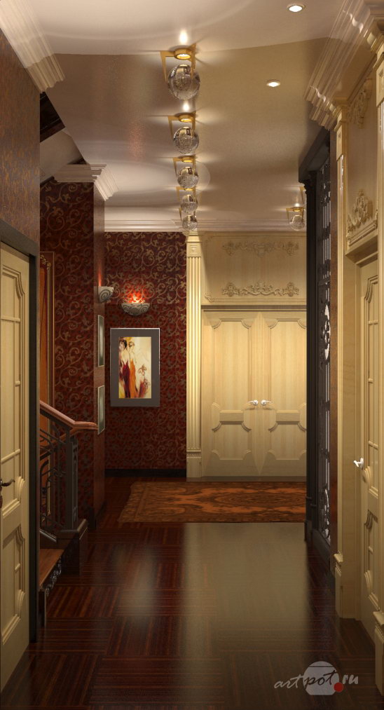 Таунхаус. Эскизное предложение по холлам 1-го и 2-го этажей