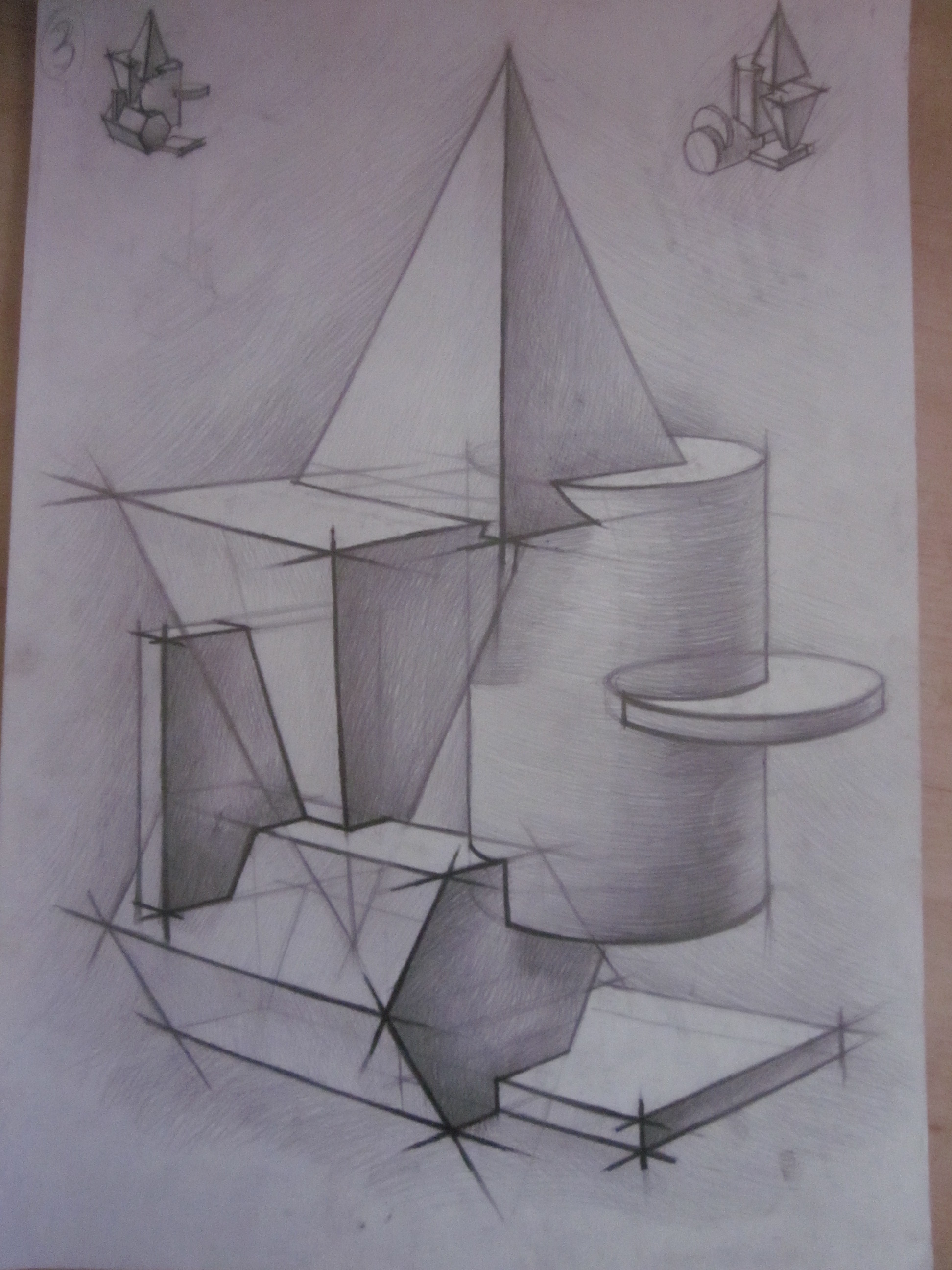 Геомтрический натюрморт по воображению, карандаш