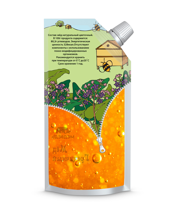 дизайн упаковки мёда для "Медведь"