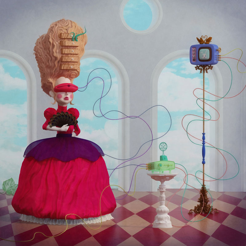 Портрет Женщины, подключенной к Виртуальной Реальности