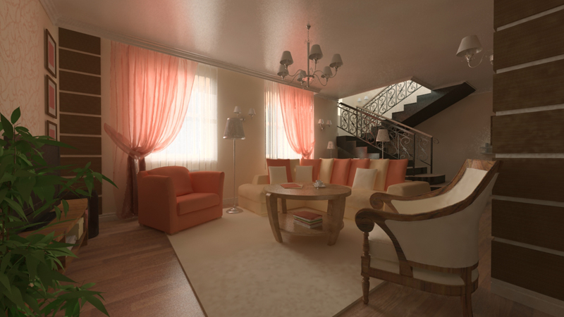 Проект 2х этаж. дома пер.Брянский - гостиню с красными акцентами